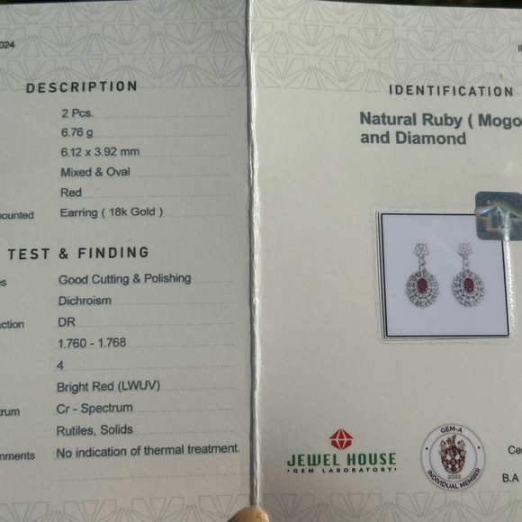Natural Burmese Ruby and Diamond Earrings in 18 k solid gold ⭐️New⭐️ - Picture 12 of 12
